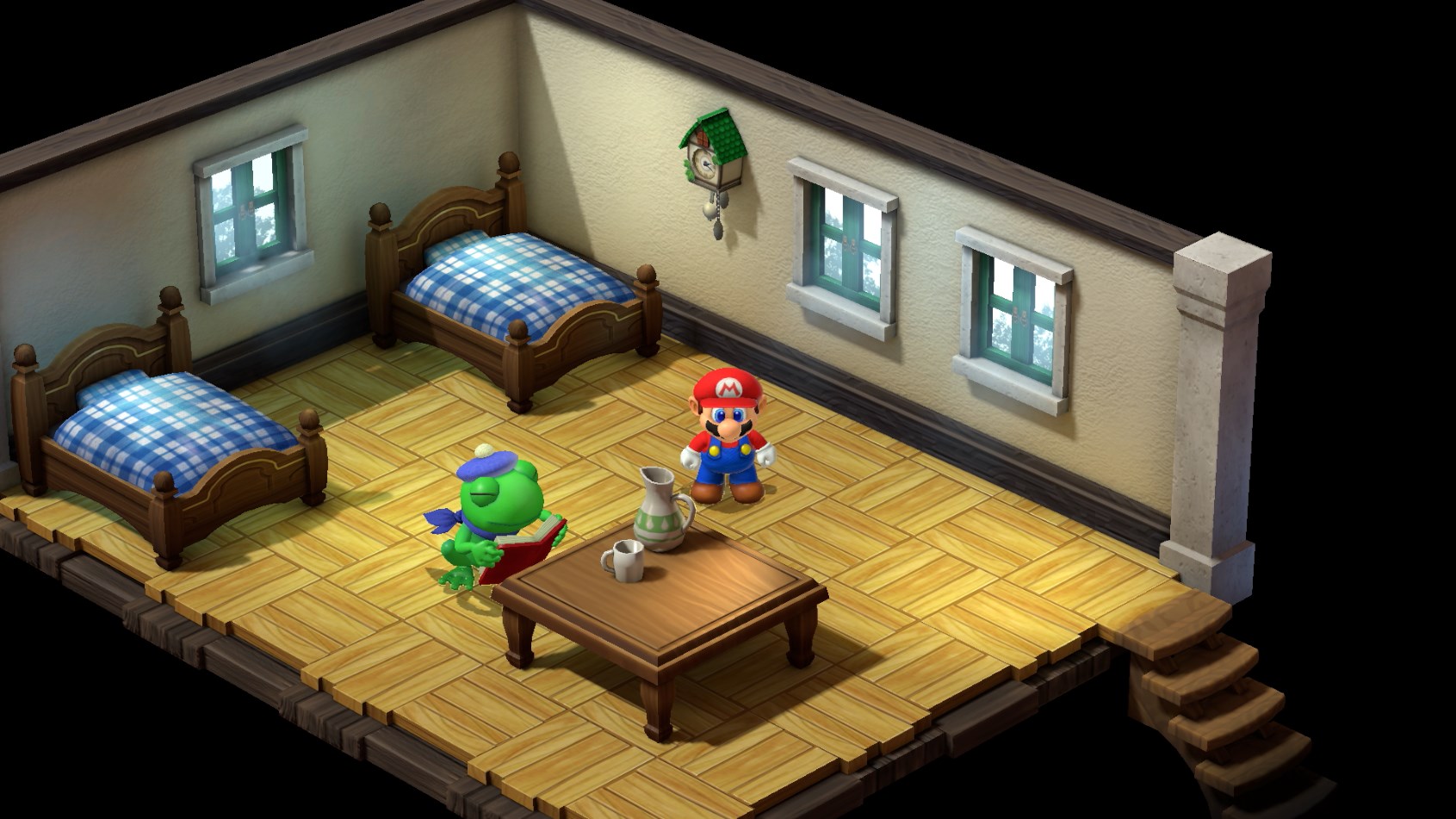 Mario stands near a frog in Super Mario RPG.