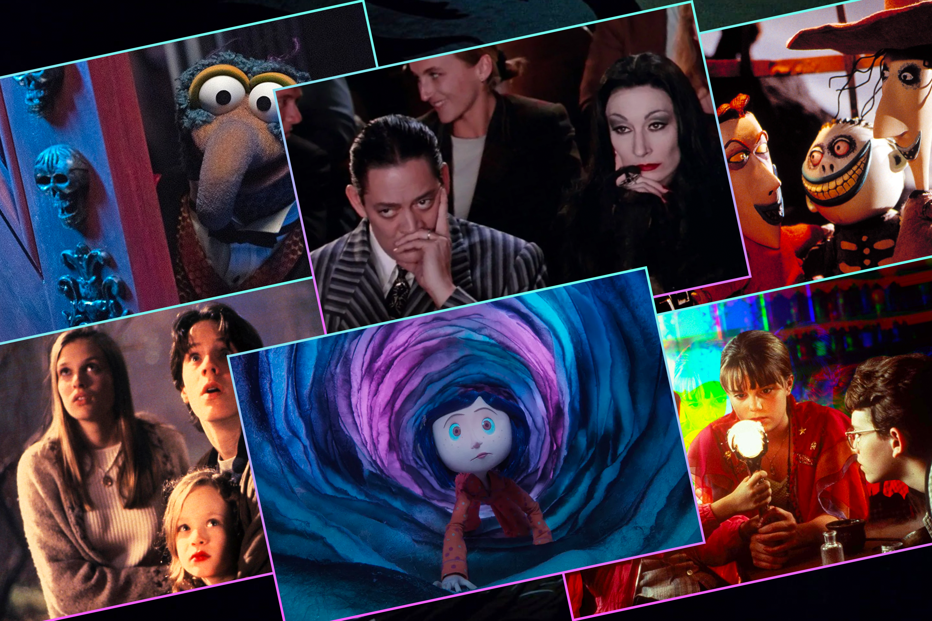 A collage of various family-friendly horror-comedies